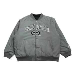 Giacca Bomber Vintage Ecko Unltd 3XL XXXL Grigio Letterman Varsity Hip Hop Rap Y2K - Foto 1 di 4