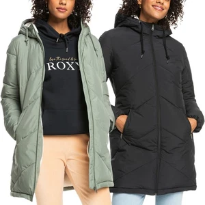 Abrigo chaqueta acolchada acolchada Longline con capucha para mujer Roxy Better Weather - Imagen 1 de 13