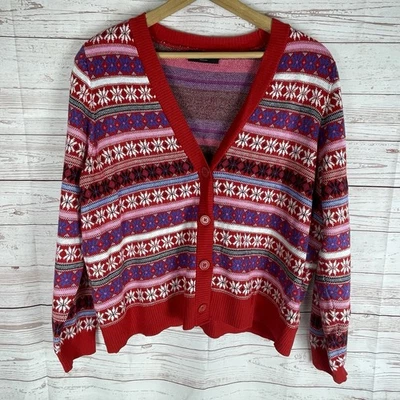 Nuevo con etiquetas Cárdigan de Navidad Lane Bryant Abotonado Copos de Nieve Fair Isle Talla 18/20 Rojo Foto 1 de 4