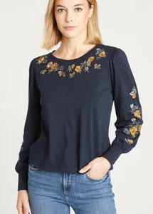 Driftwood Neu mit Etikett Clare Langarmshirt Rundhalsausschnitt goldene Pfingstrose L Bin-O - Bild 1 von 6