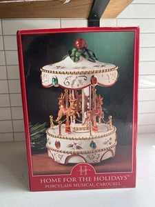 "Home For The Holidays" Porcelain Musical Reindeer Christmas Carousel With Box - Picture 1 of 9