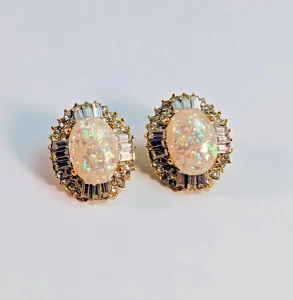Pendientes baguette vintage firmados por Mirabo confeti ópalo moteado estrás - Imagen 1 de 5