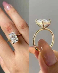 3Ct Radiant-Cut Real Moissanite Solitaire Engagement Ring 14k Yellow Gold Plated - Picture 1 of 3