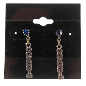 Hil Properties Inc 1893 Silver Blue Rhinestone Cowboys Post Back 1" Earrings - Picture 1 of 3