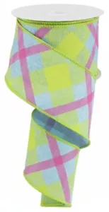Plaid Check Wired Ribbon, 10 Yards (Blue, Lime, Hot Pink, 2.5") - RG0168314 - Picture 1 of 1