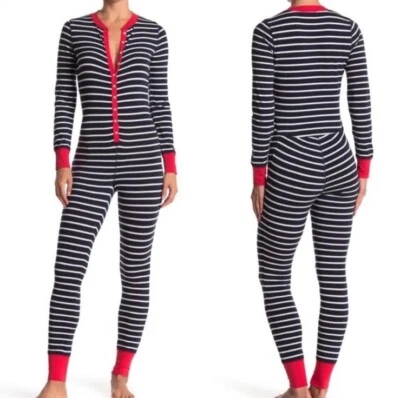 J Crew Union 套装睡衣条纹蓝色白色红色中号二手状况完好 — 第 1/4 张图片