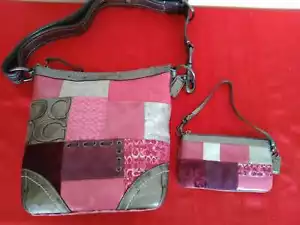 COACH Pink Suede Leather Fabric Patchwork Crossbody Bag Purse H0893-F12863 2pc - Picture 1 of 10