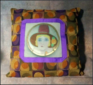 Art Deco Style Hand Decorated Flapper Girl Noritake " Daisy" Throw Pillow #A589 - Picture 1 of 4