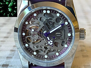 Custom  Mod watch  / 36mm / SKELETON / Seiko NH70 Automatic / Sapphire / PURPLE
