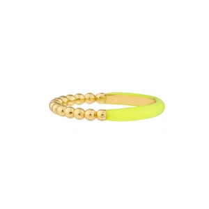 14Kt Yellow Gold 2mm Half Beaded And Half Neon Yellow Enamel Band - Picture 1 of 1