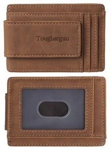 Genuine Leather Magnetic Front Pocket Money Clip Wallet RFID Blocking Deep Brown - Picture 1 of 8