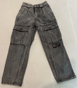 VINTAGE LEE Pull On Front Cargo Pants Black Acid Wash Jeans KIDS Size 7 20x19.5 - Picture 1 of 8