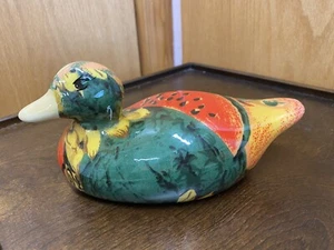 ENESCO Ceramic Mallard Wild Duck Figurine ~ Decoy ~ Fruit Detail Pattern - Picture 1 of 9