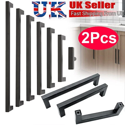 2X Cabinet Handle Matt Black Square Kitchen Cupboard Drawer Wardrobe Door Handle - Image 1 of 4