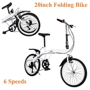 White Folding Bike Foldable City Bike for Adult 20" Commute Bicycle 6-Speed Gear - Picture 1 of 22