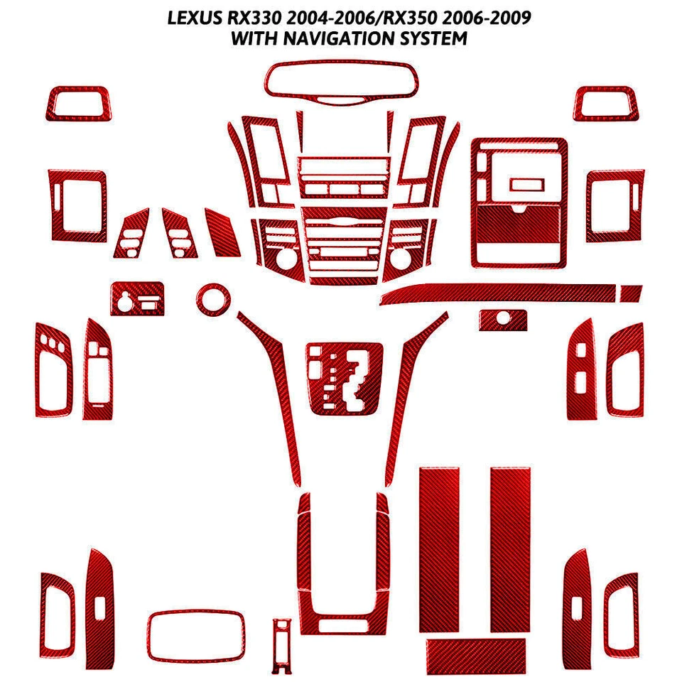 Kit de tapicería de cubierta de fibra de carbono roja de 50 piezas para LEXUS RX330 2004-2006 RX350 2006-2009 Foto 1 de 4