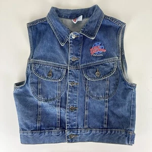 Vintage Planet Hollywood Denim Vest Women’s Small Blue Red Embroidered - Picture 1 of 5