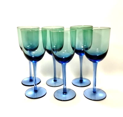 (6) Metropolis por BLOCK ~ Copas de vino con tallo azul soplado a mano ~ 8,25" ~ XLNT Foto 1 de 4