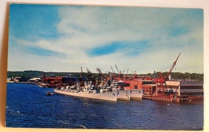 bath iron works ships ss hull - ss edison ss somers at dock bath maine postcard - Picture 1 of 2