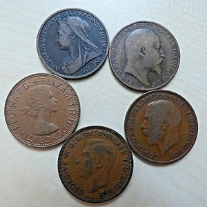 Queen Victoria & Elizabeth II King Edward VII George V & George VI One Penny Set - Bild 1 von 1