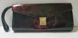 Vintage Koret Leopard Patent Leather Reddish Brown Gold Clutch Purse Wristlet - Imagen 1 de 6