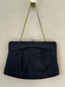 Miss Lewis Vintage/Antique Small Black Pleated Clutch w/ Chain Handle - Picture 1 of 12
