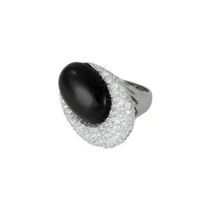 Black Onyx Ring: Ladies Sterling Silver Cubic Zirconia Ring Size M RRP $175 - Picture 1 of 5