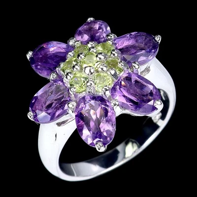 Кольцо из стерлингового серебра 925 пробы с овальным аметистом 7x5 мм перидотом ювелирное изделие размер 7 - Изображение 1 из 4