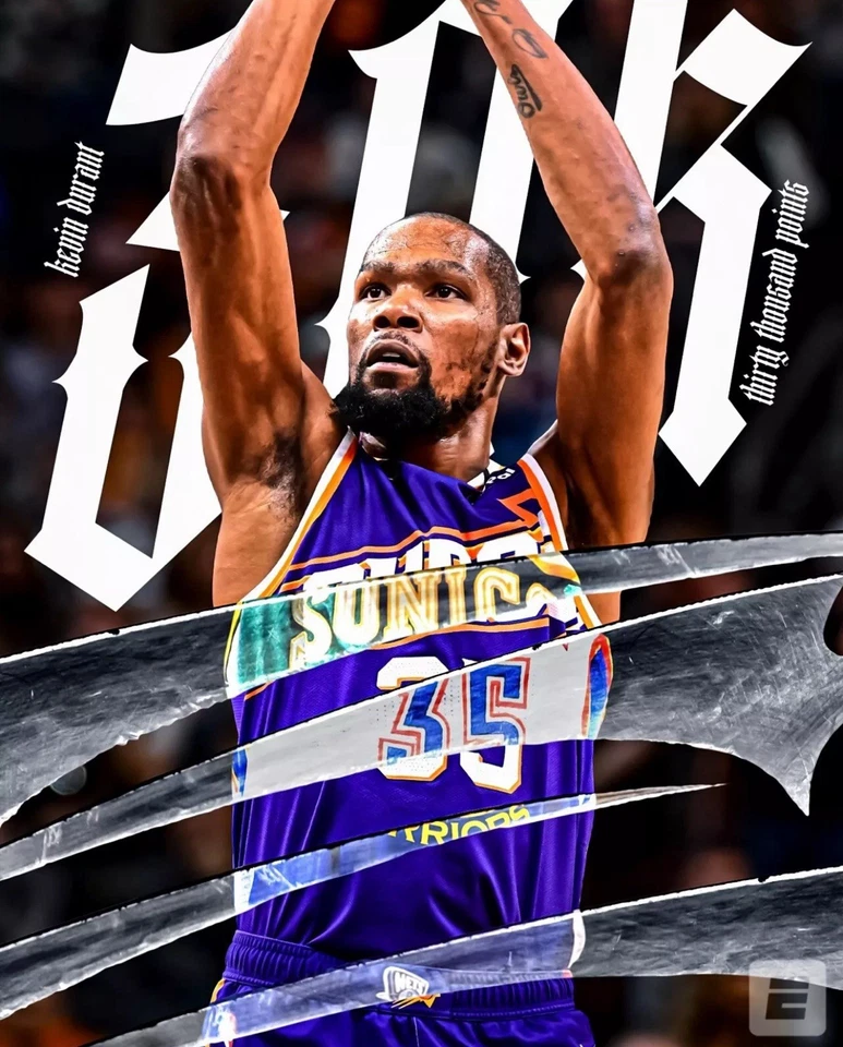 Kevin Durant 30.000 puntos collage Thunder Warriors Suns Nets 8x10 foto NBA Foto 1 de 1