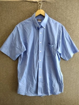 Van Heusen Poplin Blue Short Sleeve Dress Regular Fit Shirt Men M 15 1/2 - 16 - Image 1 of 4