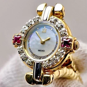 Seiko 1F20-0B70 Diamond Ruby Exceline Shell Damenuhr Batterie ersetzt - Bild 1 von 9