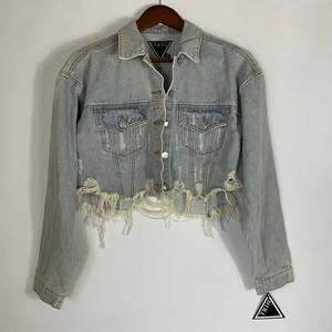 Chaqueta de mezclilla Trio Urban corta deshilachada para mujer talla S/M lavado claro - Imagen 1 de 8