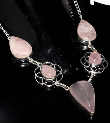 Collar Chapado en Plata 925 Cuarzo Rosa 19" Cumpleaños Sorpresa Regalo GW Foto 1 de 3