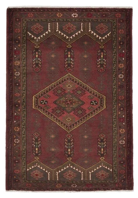 Alfombra de lana oriental anudada a mano tradicional roja oscura de 3'5" x 5'0" vintage Foto 1 de 4