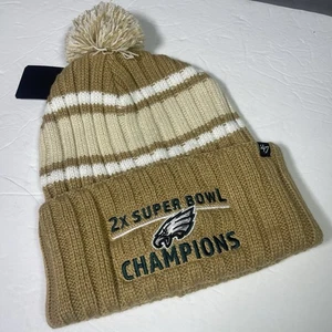 Philadelphia Eagles Beanie Knit Hat Khaki 2X Super Bowl Champions '47 Brand NFL - Picture 1 of 6