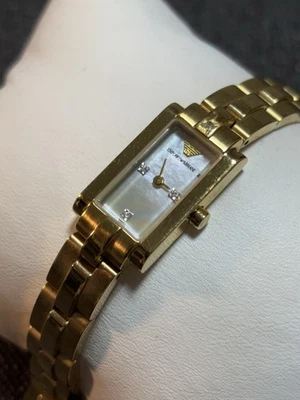 Emporio Armani Women Rectangle Watch Gold Tone Ladies WristWatch MOP Dial - Image 1 of 4