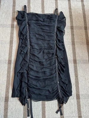 Vestido Thomas Wylde Negro Seda Hinchado Mini Mediano Nuevo Caprichoso Gótico Acanalado Sin Mangas Foto 1 de 4