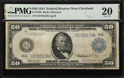 Fr. 1038. 1914 $50 Federal Reserve Note. Cleveland. PMG Very Fine 20. - Image 1 of 2
