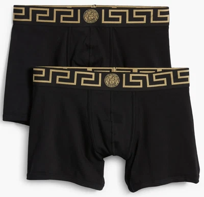 NWT Versace Greca Border Medusa Black Greek Key Logo 2 Pk Long Trunk Boxers 3 XS - Image 1 of 4