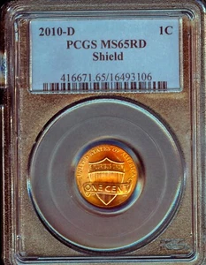 2010-D Lincoln Shield Cent Graded MS65 RD by PCGS - Picture 1 of 3