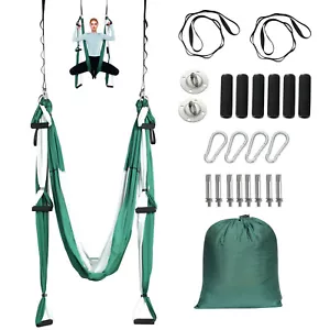 Aerial Yoga Flying Yoga Swing 2.7 Yards Yoga Hammock Trapeze Green/White - Picture 1 of 12