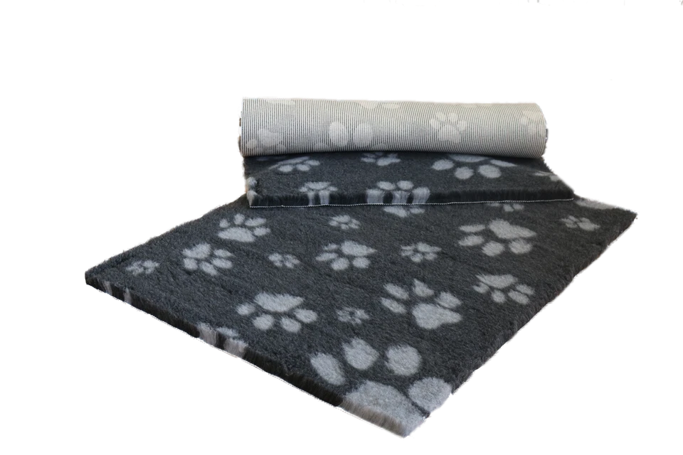 VETFLEECE Non Slip Deep Pile Fleece Vet Bed Roll Dog Cat Cage Charcoal Grey Paws - Image 1 of 3
