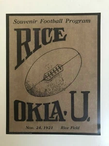 1921 RICE OWLS vs. OKLAHOMA SOONERS 11x14" FOOTBALL Program Poster - Picture 1 of 1