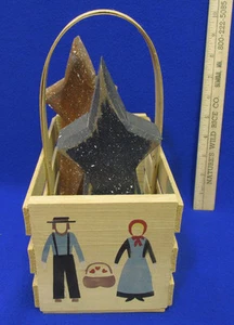 Lote de 3 canasta de madera primitiva del país con estrellas de madera alargadas decoración del hogar - Imagen 1 de 4