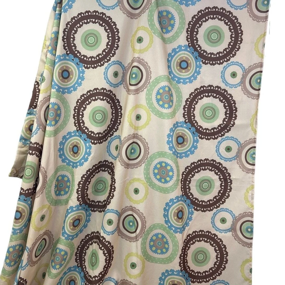 Tan Brown Green Circles Polka Dot Fabric Shower Curtain w Clear Plastic Rings - Image 1 of 3