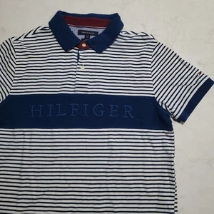 Tommy Hilfiger 3D Stitch Logo SLIM FIT Classic Polo Shirt L White & Navy Blue - Picture 1 of 7