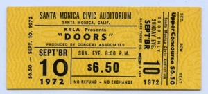 1972 THE DOORS Santa Monica Civic Auditorium Unused Concert Ticket LAST SHOW DAY - Picture 1 of 2