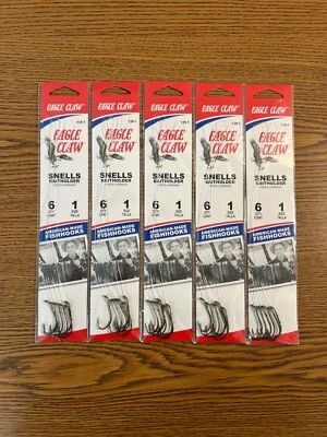 Eagle Claw Baitholder Snell Hooks Single Line Size 1 Bronze Finish - 30 Hooks - Image 1 of 3