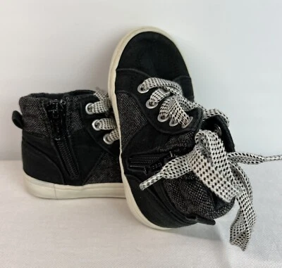 Tênis infantil masculino tamanho 6 cano alto azul marinho antigo preto lona zíper lateral - Imagem 1 de 4