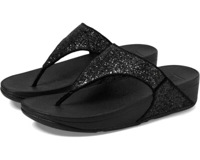 Fitflop Women's LuLu Glitter Toe-Post Sandals Thong X03-339 Black - Image 1 of 4